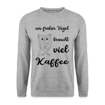 Früher Vogel Braucht viel Kaffee - Unisex Pullover - Weißgrau meliert - Vorne - Alina (178cm) & Michal (187cm)