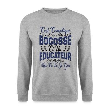 c'est compliqué d'être un Bogosse et un Educateur. - Sweat-shirt Unisexe - gris chiné - Devant - Alina (178cm) & Michal (187cm)