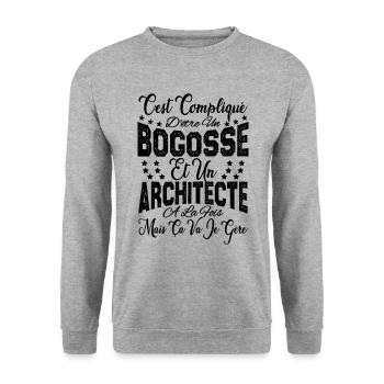 c'est compliqué d'être un Bogosse et un Architecte - Sweat-shirt Unisexe - gris chiné - Devant - Alina (178cm) & Michal (187cm)