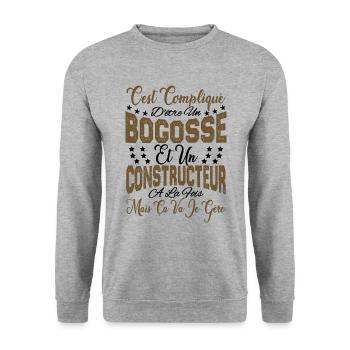 c'est compliqué être un Bogosse et un Constructeur - Sweat-shirt Unisexe - gris chiné - Devant - Alina (178cm) & Michal (187cm)