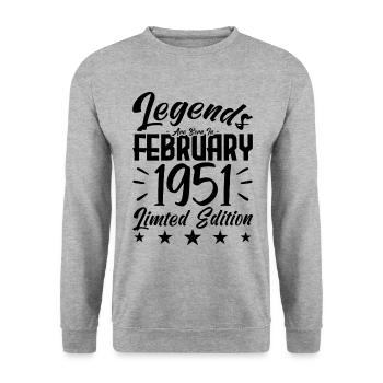 Born in February 1951. Birthday gift. - Unisex Sweatshirt - salt & pepper - Front - Alina (178cm) & Michal (187cm)
