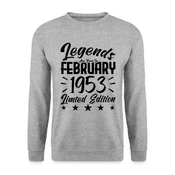 Geboren 1953. Geburtstagsgeschenk. - Unisex Pullover - Weißgrau meliert - Vorne - Alina (178cm) & Michal (187cm)