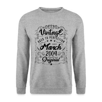 Vintage born in March 2004. Anniversary March 2004 - Unisex Sweatshirt - salt & pepper - Front - Alina (178cm) & Michal (187cm)