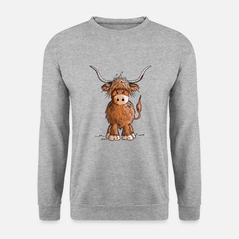 Drolliges Schottisches Hochlandrind - Unisex Pullover - Weißgrau meliert