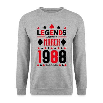 cadeau d'anniversaire Mars 1988. jeux de carte. - Sweat-shirt Unisexe - gris chiné - Devant - Alina (178cm) & Michal (187cm)
