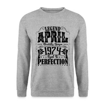 Avril 1974. Anniversaire avril 1974. Cadeau 1974. - Sweat-shirt Unisexe - gris chiné - Devant - Alina (178cm) & Michal (187cm)