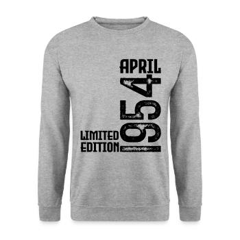Geschenk April 1954. Geburtstag April 1954. April. - Unisex Pullover - Weißgrau meliert - Vorne - Alina (178cm) & Michal (187cm)
