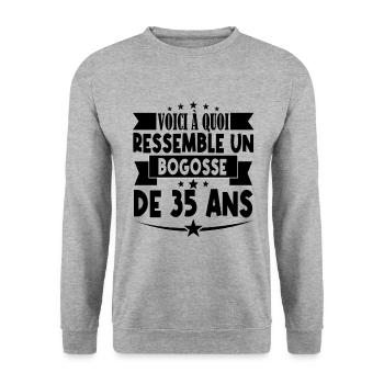 anniversaire 35 ans. beau gosse 35 ans. 35e annive - Sweat-shirt Unisexe - gris chiné - Devant - Alina (178cm) & Michal (187cm)