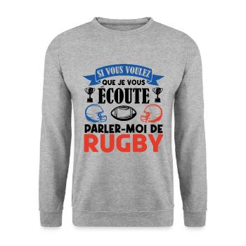 Rugbyman cadeau. Cadeau fan du rugby. joueur rugby - Sweat-shirt Unisexe - gris chiné - Devant - Alina (178cm) & Michal (187cm)