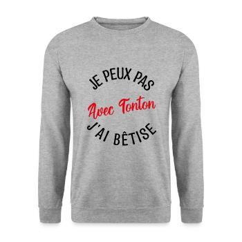 Cadeau Tonton, cadeau oncle, tonton de l'année. - Sweat-shirt Unisexe - gris chiné - Devant - Alina (178cm) & Michal (187cm)