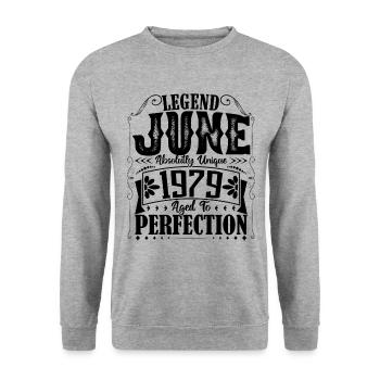Juni 1979. Geburtstag Juni 1979 Geschenk Juni 1979 - Unisex Pullover - Weißgrau meliert - Vorne - Alina (178cm) & Michal (187cm)