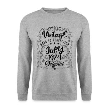 Jahrgang Geboren im Juli 1974 Jubiläum Juli - Unisex Pullover - Weißgrau meliert - Vorne - Alina (178cm) & Michal (187cm)