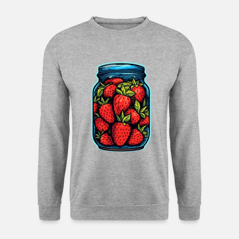 Glasgefäß mit Erdbeeren - Unisex Pullover - Weißgrau meliert