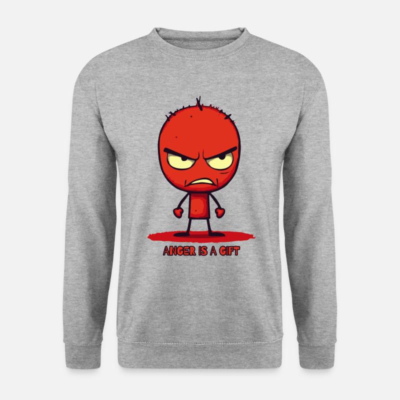 Lustiger wütender Cartoon-Strichmännchen - Unisex Pullover - Weißgrau meliert