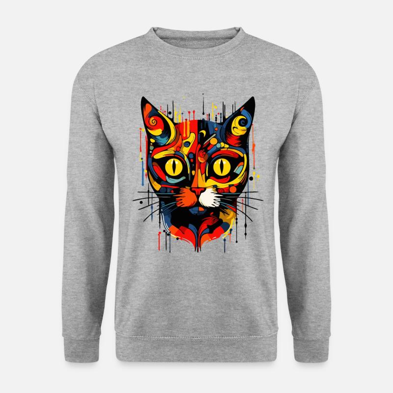 abstrakte Kunst Katze - Unisex Pullover - Weißgrau meliert