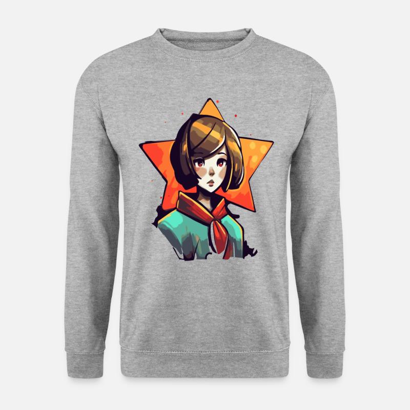 Großer Stern und Anime-Mädchen - Unisex Pullover - Weißgrau meliert