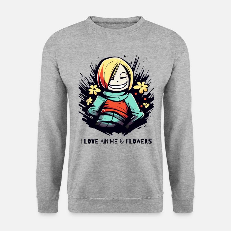 Ich liebe Anime und Blumen - Unisex Pullover - Weißgrau meliert