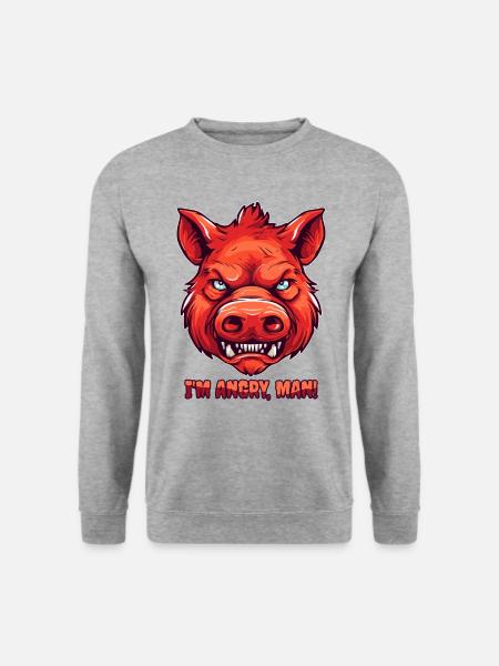 Ich bin wütend, Mann - Wütendes wildes Schwein - Unisex Pullover - Weißgrau meliert