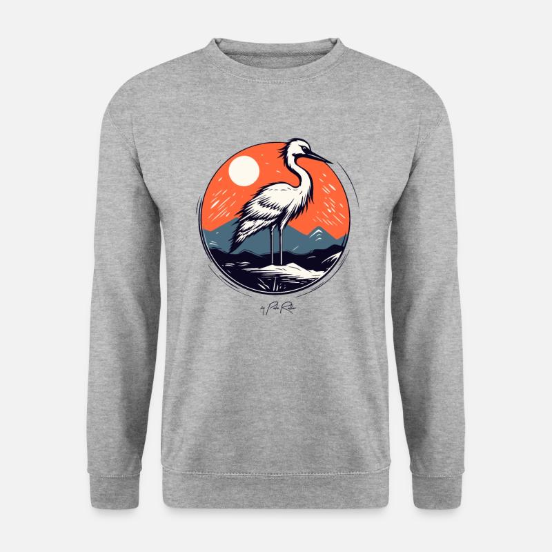 Der Kranich Vogel - Unisex Pullover - Weißgrau meliert