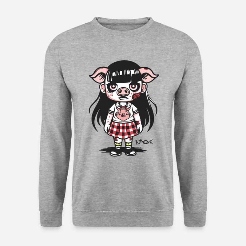 Schulmädchen Zombie Schwein - Unisex Pullover - Weißgrau meliert