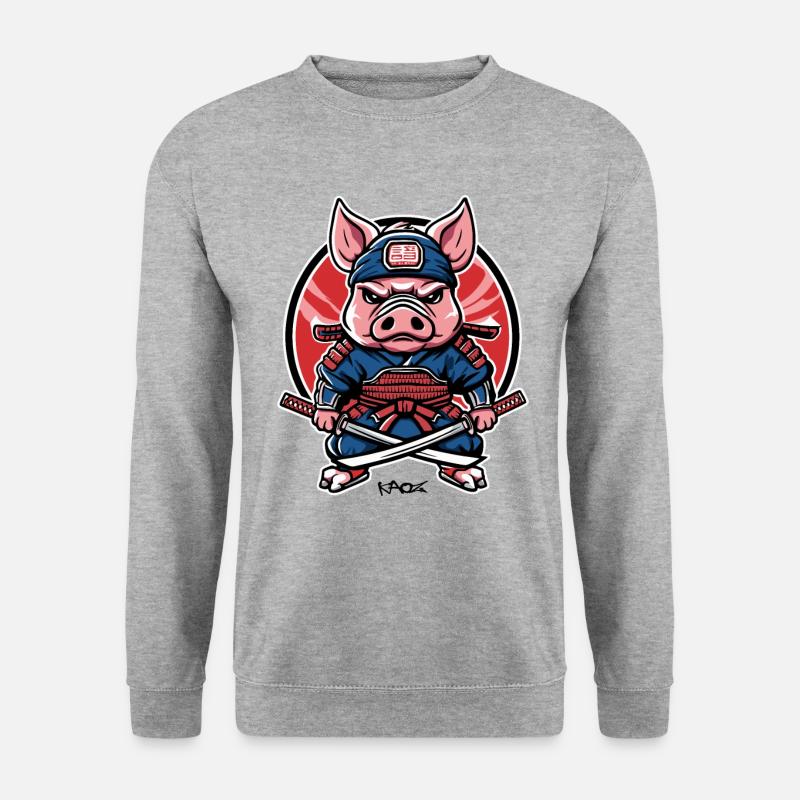 Japanischer Samurai-Schwein - Unisex Pullover - Weißgrau meliert