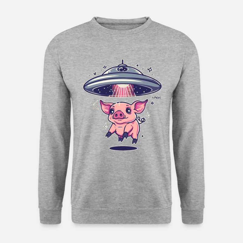 Alien-Entführung eines Schweins, Schweine - Unisex Pullover - Weißgrau meliert