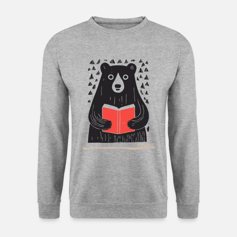 Ein lesender Bär - Unisex Pullover - Weißgrau meliert