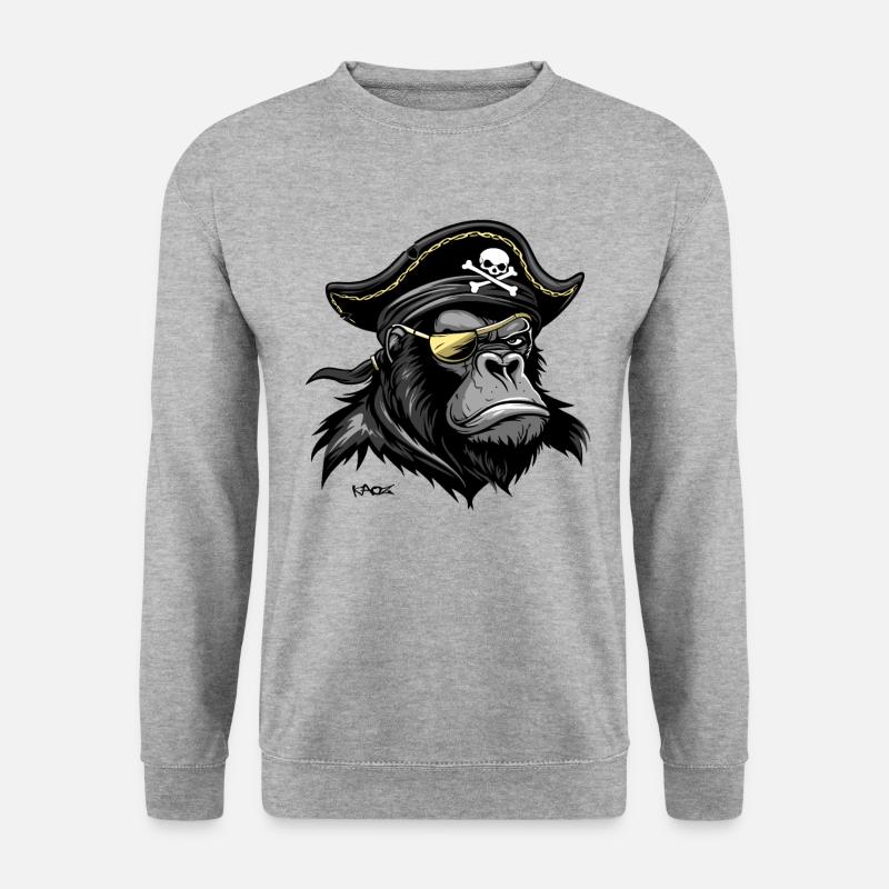 Gorilla Pirat - Unisex Pullover - Weißgrau meliert