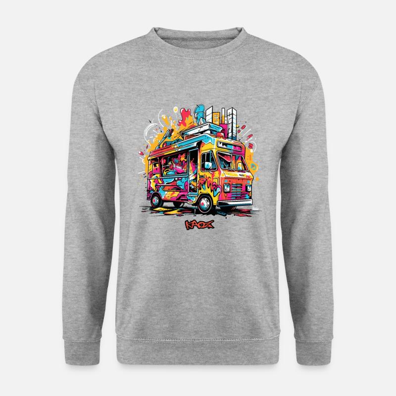 Food-Truck-Graffiti - Unisex Pullover - Weißgrau meliert