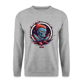 Schwer Super-Duty-Cool Zombie-Schädel-Rock - Unisex Pullover - Weißgrau meliert - Vorne - Alina (178cm) & Michal (187cm)