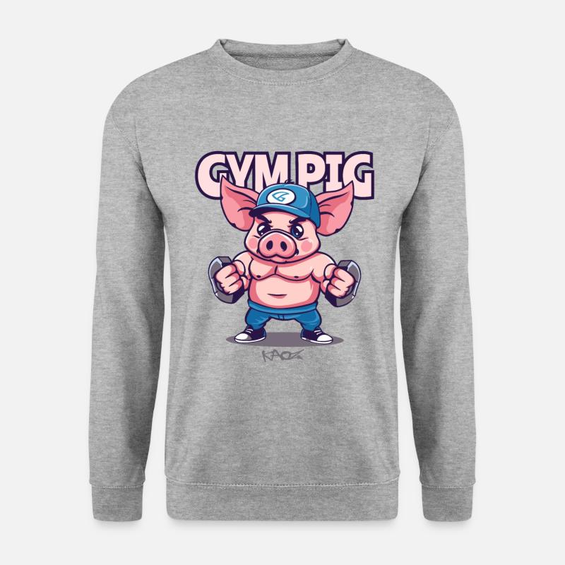 Muskelprotz Fitnessstudio Schwein - Unisex Pullover - Weißgrau meliert