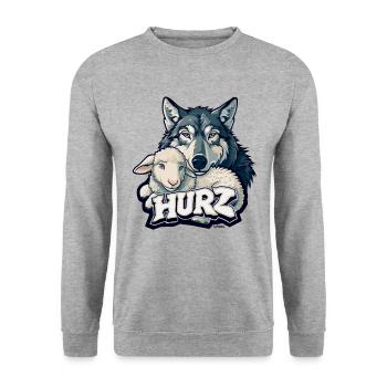 Hurz, der Wolf das Lamm - Unisex Pullover - Weißgrau meliert - Vorne - Alina (178cm) & Michal (187cm)