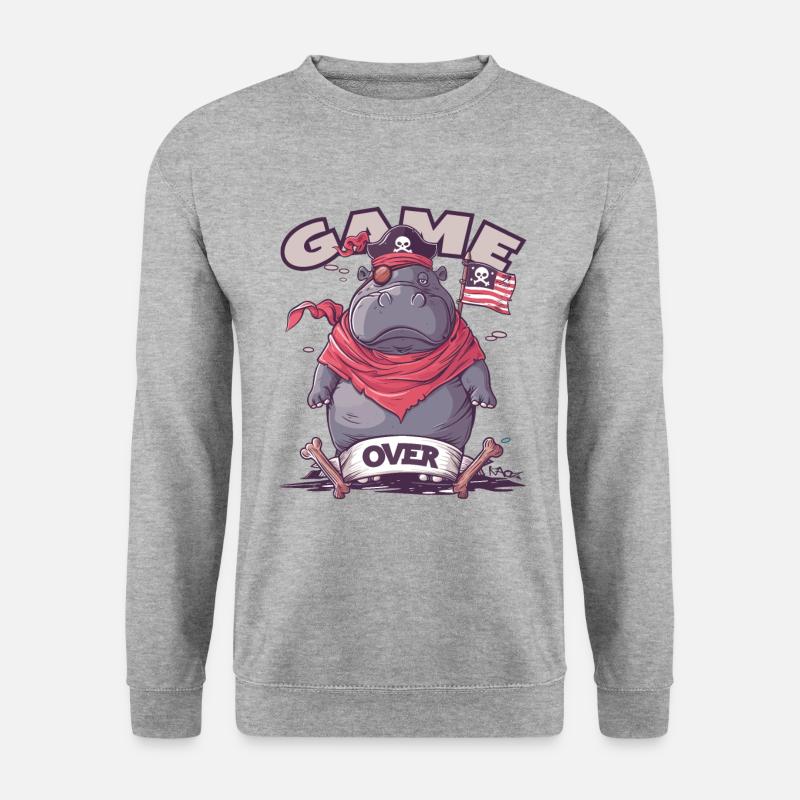 Piraten Hippo: Game Over, Gaming Nilpferd Pirat - Unisex Pullover - Weißgrau meliert