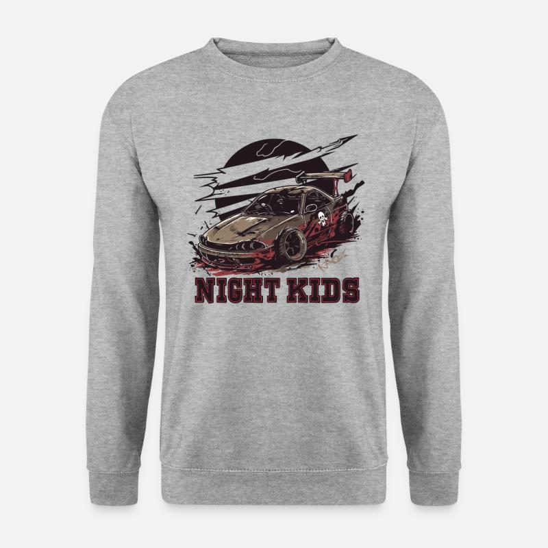 Schrottiges JDM Straßen Rennen Night Kids Auto - Unisex Pullover - Weißgrau meliert
