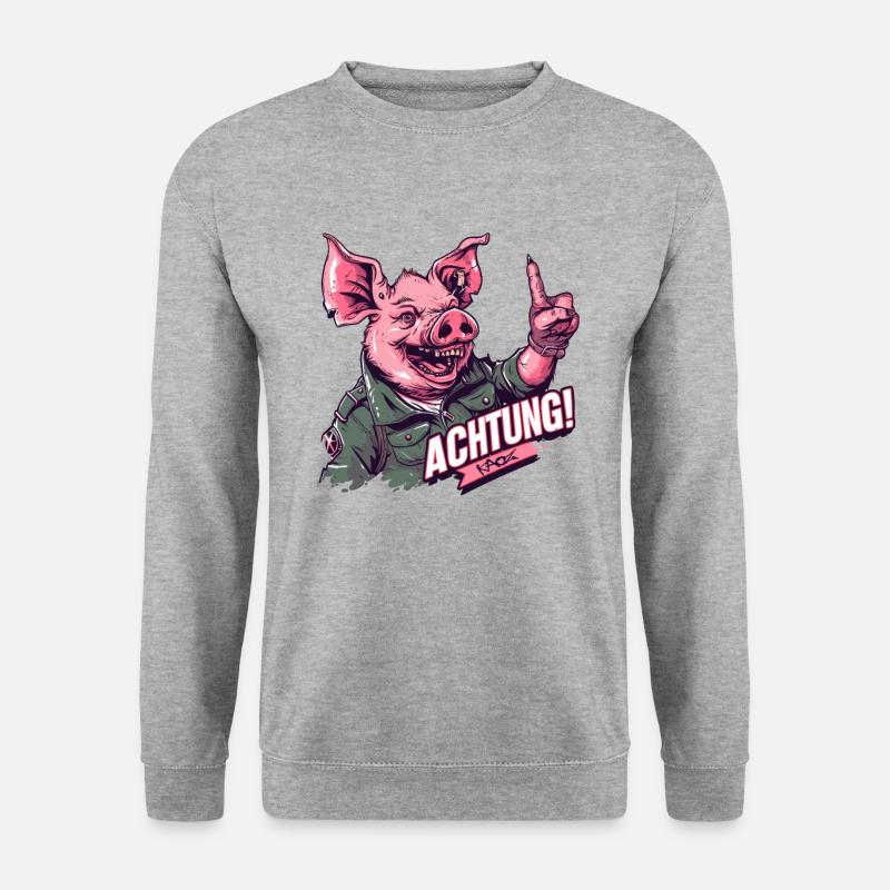 Achtung! Schwein - Unisex Pullover - Weißgrau meliert
