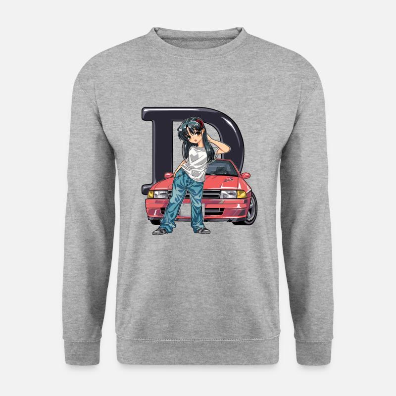 D Anime-Girl Initial JDM Street Racer Auto - Unisex Pullover - Weißgrau meliert