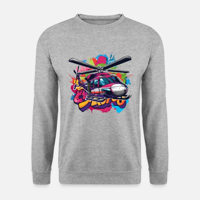 Ein farbenfroher Graffiti Hubschrauber - Unisex Pullover - Weißgrau meliert