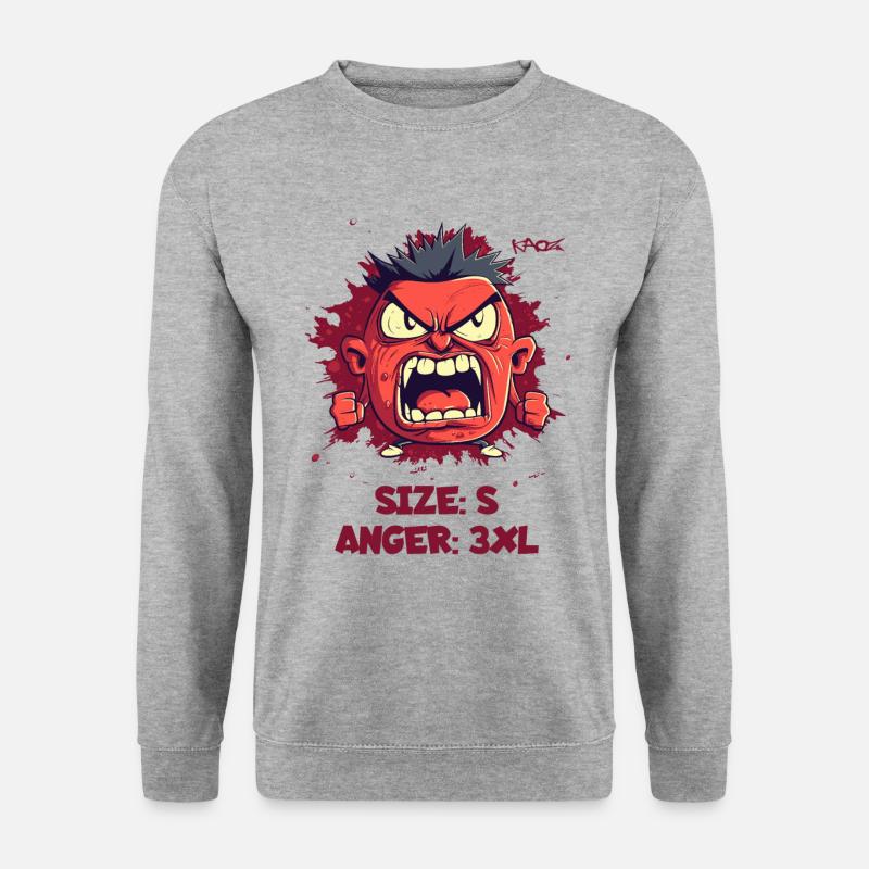 Größe S, Wut 3XL-Format: Wütender kleiner Kerl - Unisex Pullover - Weißgrau meliert