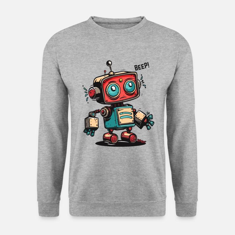 Piep Piep, hier kommt der Cartoon-Roboter - Unisex Pullover - Weißgrau meliert