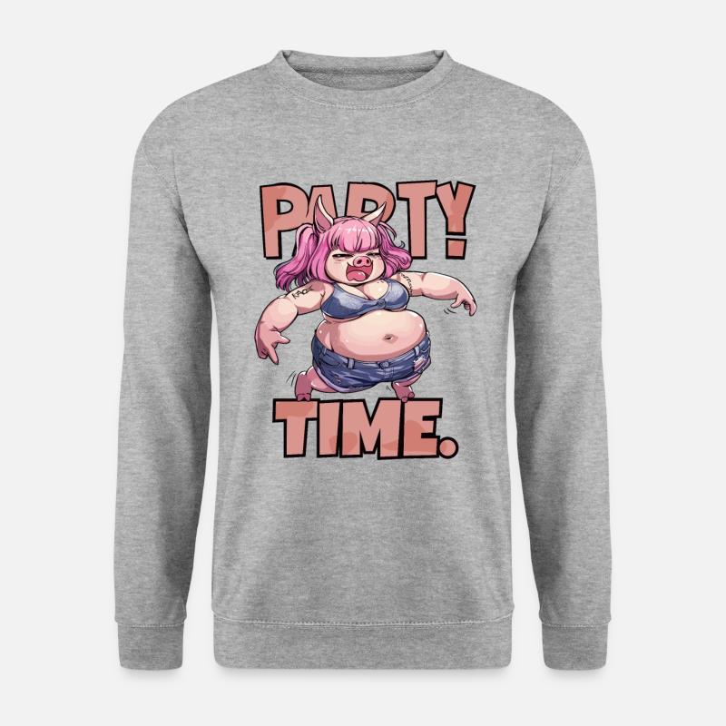 Sau rauslassen Partyzeit und Disco-Party-Schwein - Unisex Pullover - Weißgrau meliert