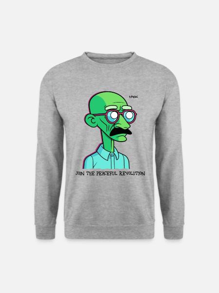 Tritt der friedlichen Revolution bei, mit Mahatma - Unisex Pullover - Weißgrau meliert