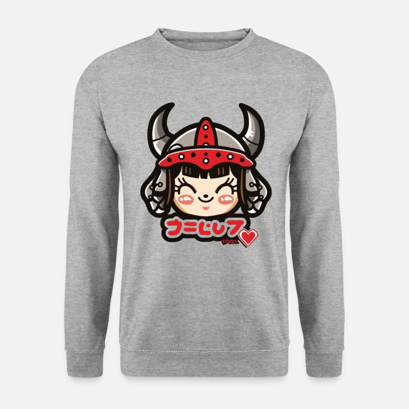 Niedliches Anime-Wikinger-Mädchen - Unisex Pullover - Weißgrau meliert