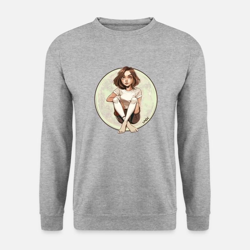 Sitzendes Anime-Mädchen - Unisex Pullover - Weißgrau meliert