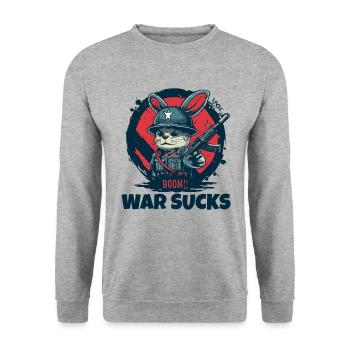 Avertissement du soldat lapin, la guerre est de la merde - Sweat-shirt Unisexe - gris chiné - Devant - Alina (178cm) & Michal (187cm)