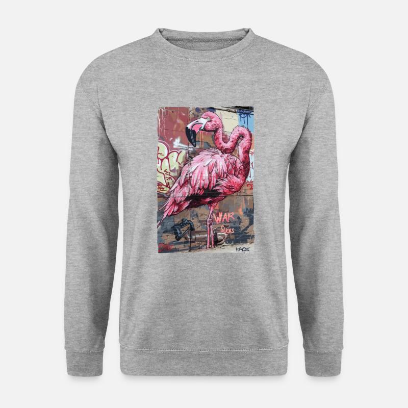 Pinker Flamingo: Krieg nervt - Unisex Pullover - Weißgrau meliert