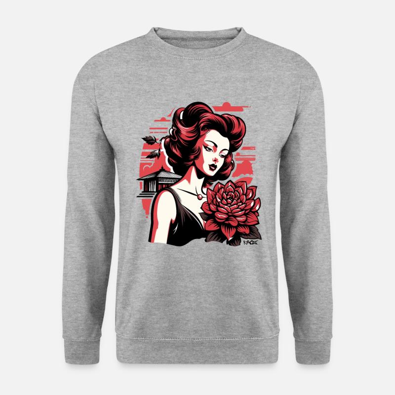 Schöne Frauen und traditionelle Blumen - Unisex Pullover - Weißgrau meliert