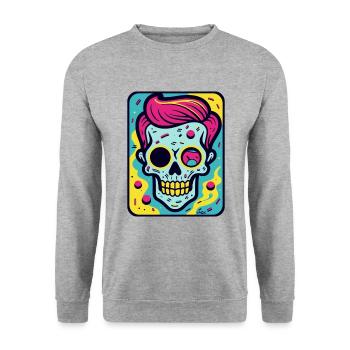 Funny, Cool Pop Art Skull Skull - Unisex Sweatshirt - salt & pepper - Front - Alina (178cm) & Michal (187cm)