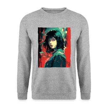 Fille japonaise : Street Art Anime - Sweat-shirt Unisexe - gris chiné - Devant - Alina (178cm) & Michal (187cm)