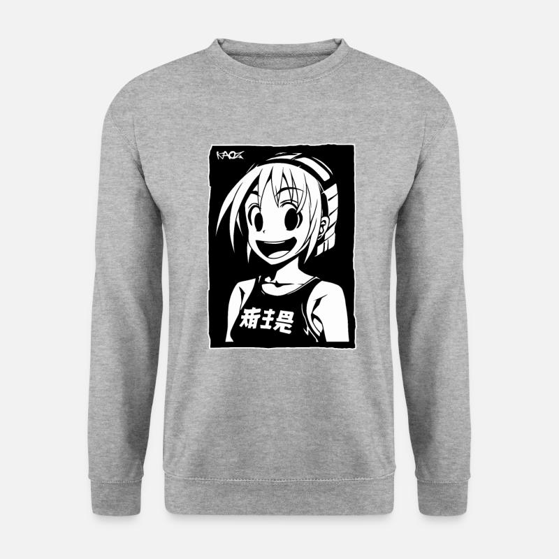 Fröhliches Anime-Mädchen - Unisex Pullover - Weißgrau meliert