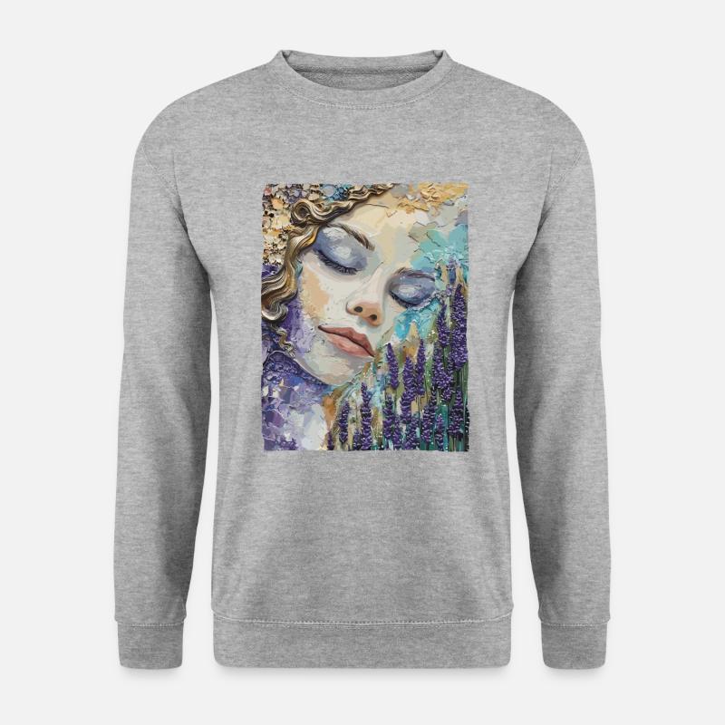 Mädchen schläft im Lavendel - Unisex Pullover - Weißgrau meliert